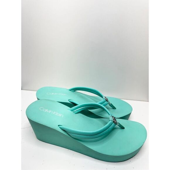 Calvin Klein Sandals Womens Size 11 Green Open Toe Slip On Platform - Picture 4 of 10